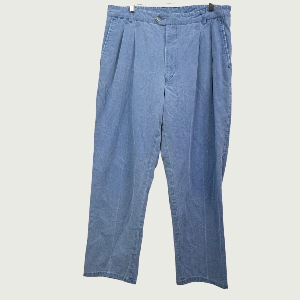 John Martin Pleated Cotton‎ Pants 35x32 Blue Vintage Grandpa Core Casual Chinos